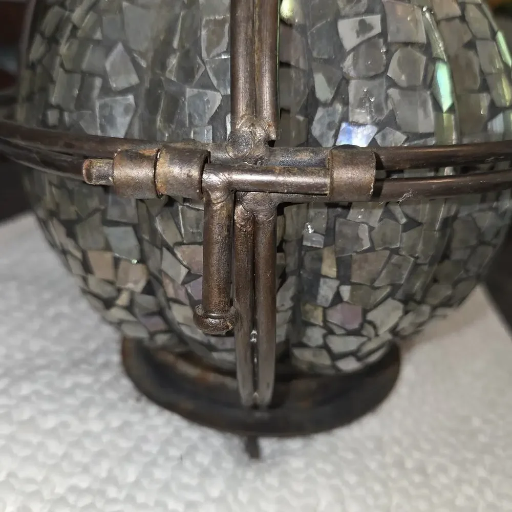 Caged Mosaic Glass Metal Lantern Footed Base Tea Light Pillar Candle Hanging
